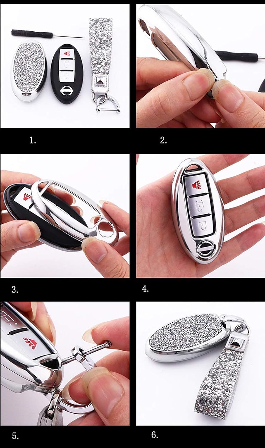 Fundas llavero 3D Bling para Nissan Murano plata