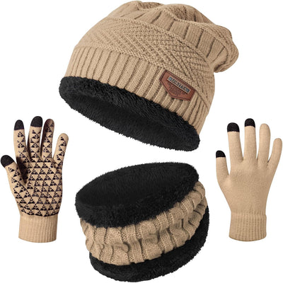 Gorro invierno con bufanda y guantes gruesos calentador cuello