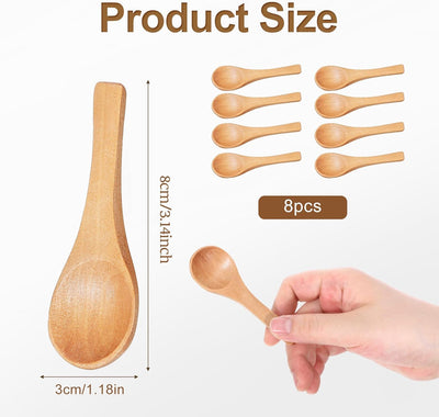 8 Cucharas Madera 3.5pulg Mini para Café Té Azúcar