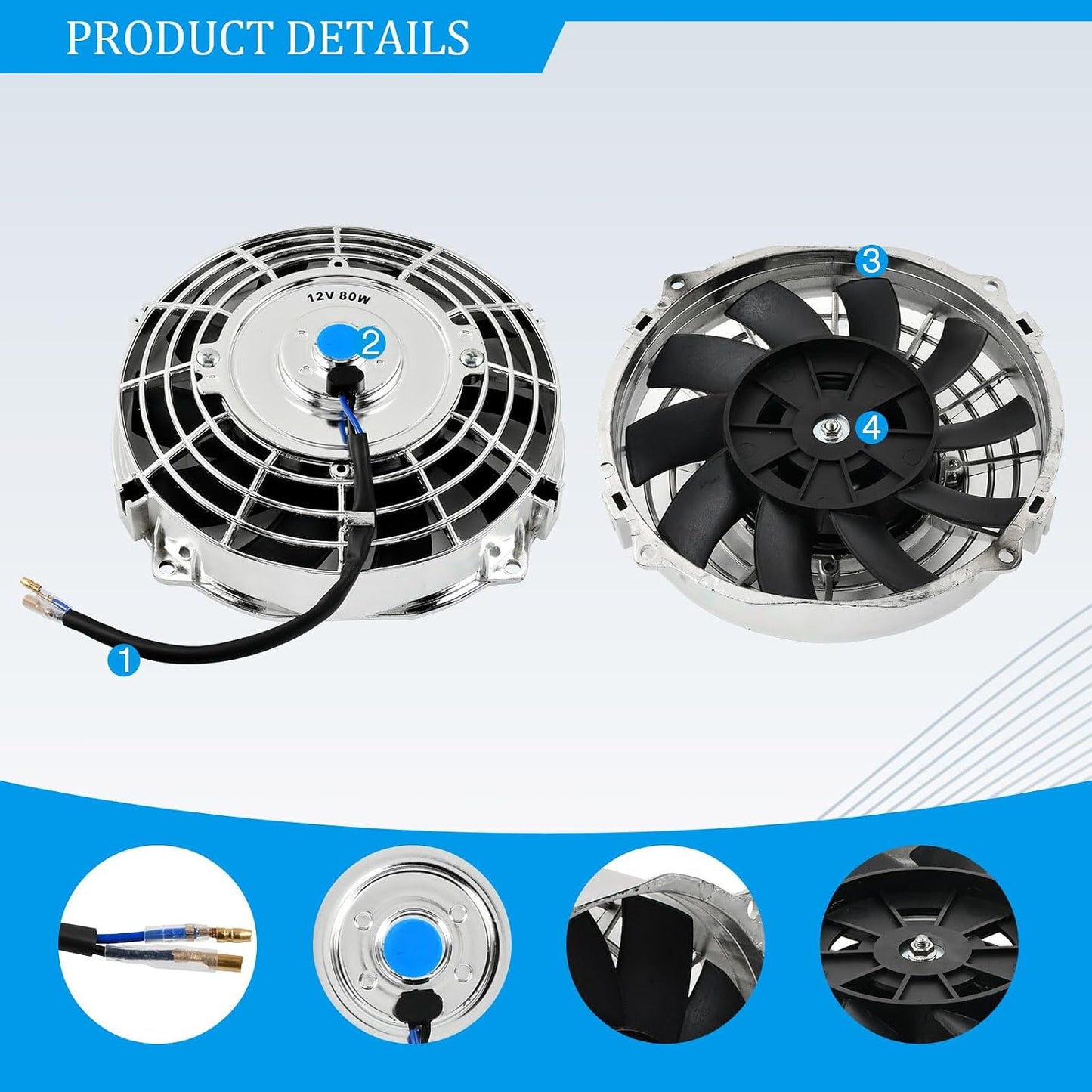 Ventilador 7" 12V 80W cromado set 2