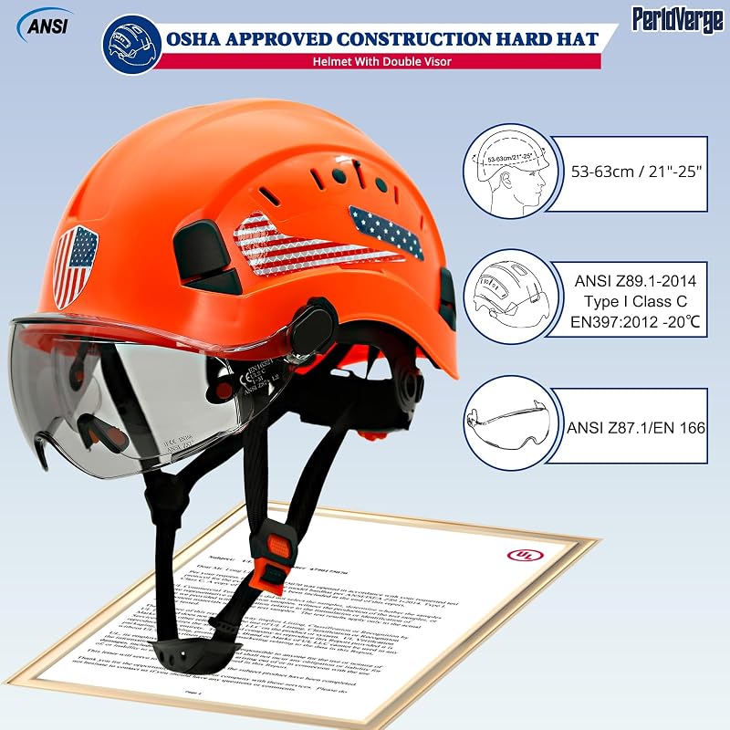 Casco construcción OSHA con visor doble y gafas sol