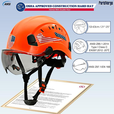Casco construcción OSHA con visor doble y gafas sol