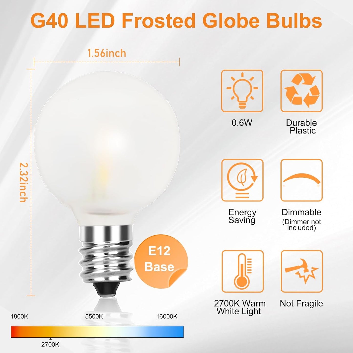 25 Pzas Bombillas LED G40 Plástico Inastillable C7/E12