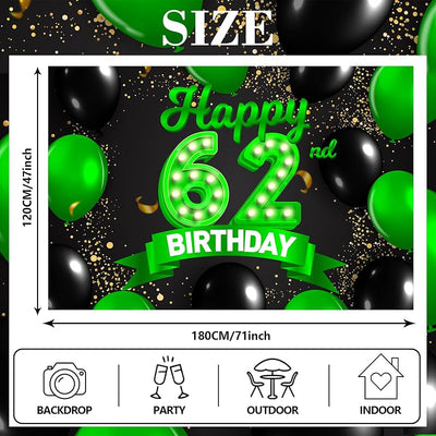 Cartel cumpleaños 62 globos confeti decoración mujer