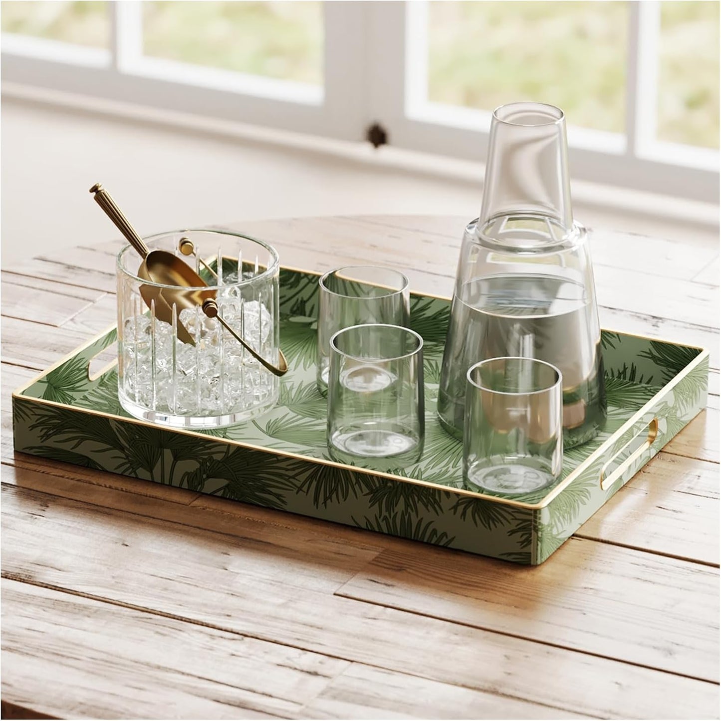 Bandeja plástico decorativa hojas verdes para café y fiesta