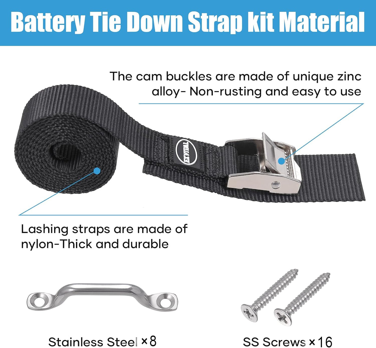 Kit amarre batería hielera 1x48pulg hebilla inox soporte inox