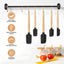 Set 5 Espátulas Silicona Mango Madera Cocina Antiadherente Negro