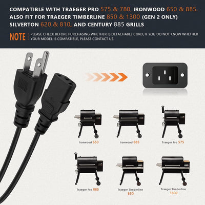 Cable alimentación parrilla pellets Traeger 650 885 Pro 575 780
