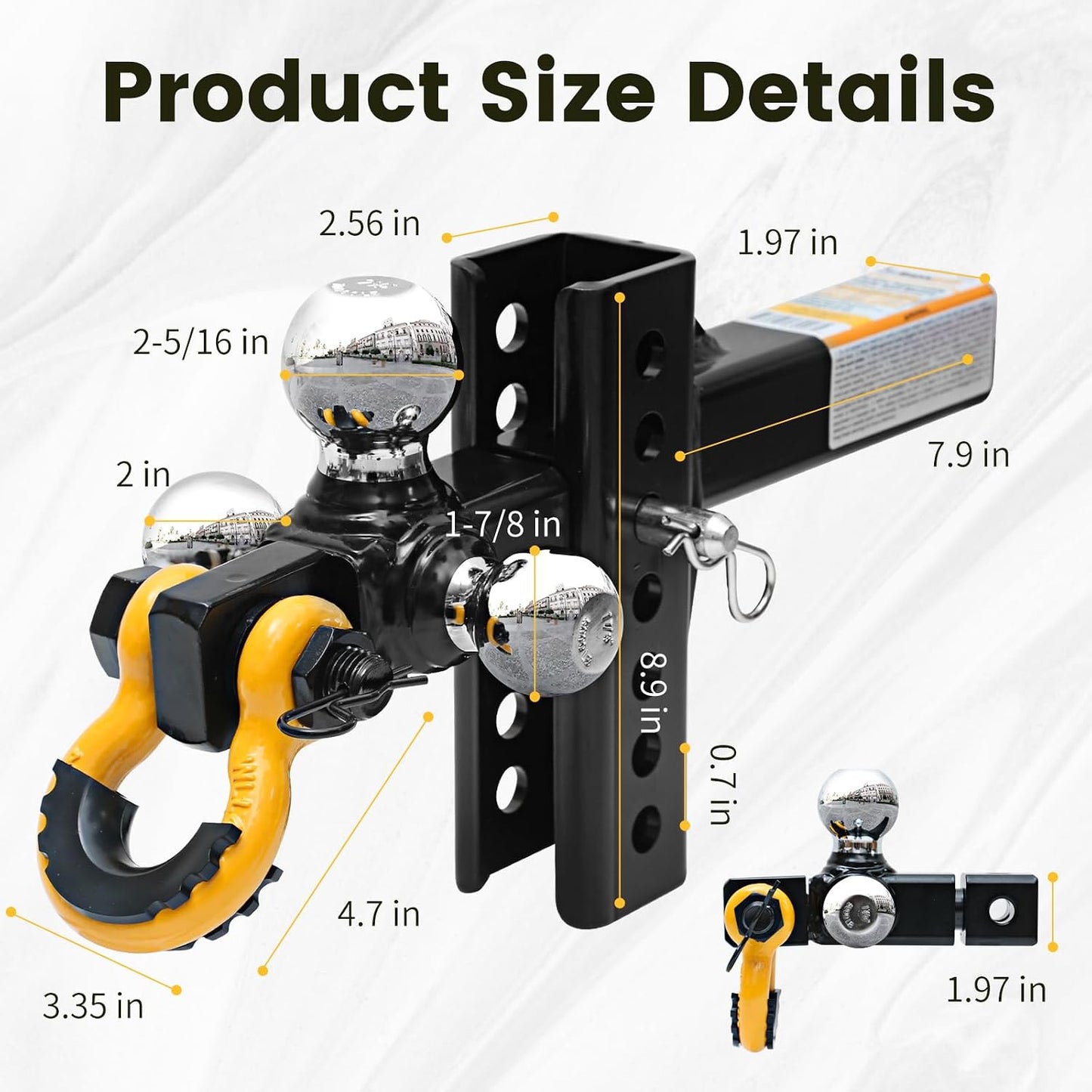 Enganche remolque 3 bolas pasador giratorio 2" 12000lb
