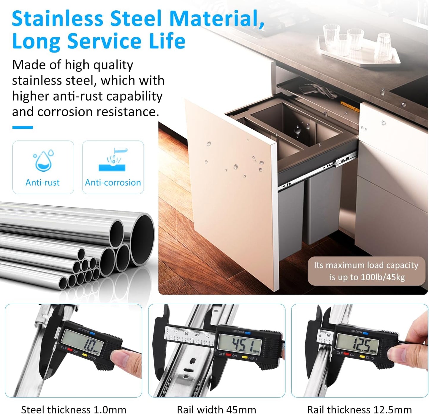 Rodamiento bolas acero inox 100lb rieles deslizantes