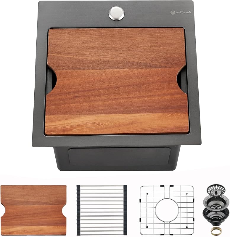 Fregadero cocina 15x15pulg calibre 16 negro metálico