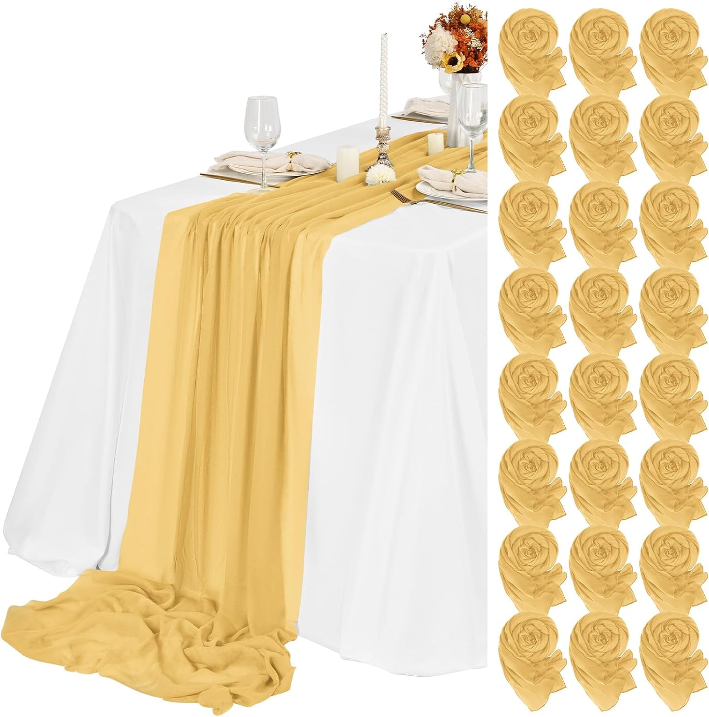 Mesa Estopilla Dorada 10ft Gasas Rústicas Boda