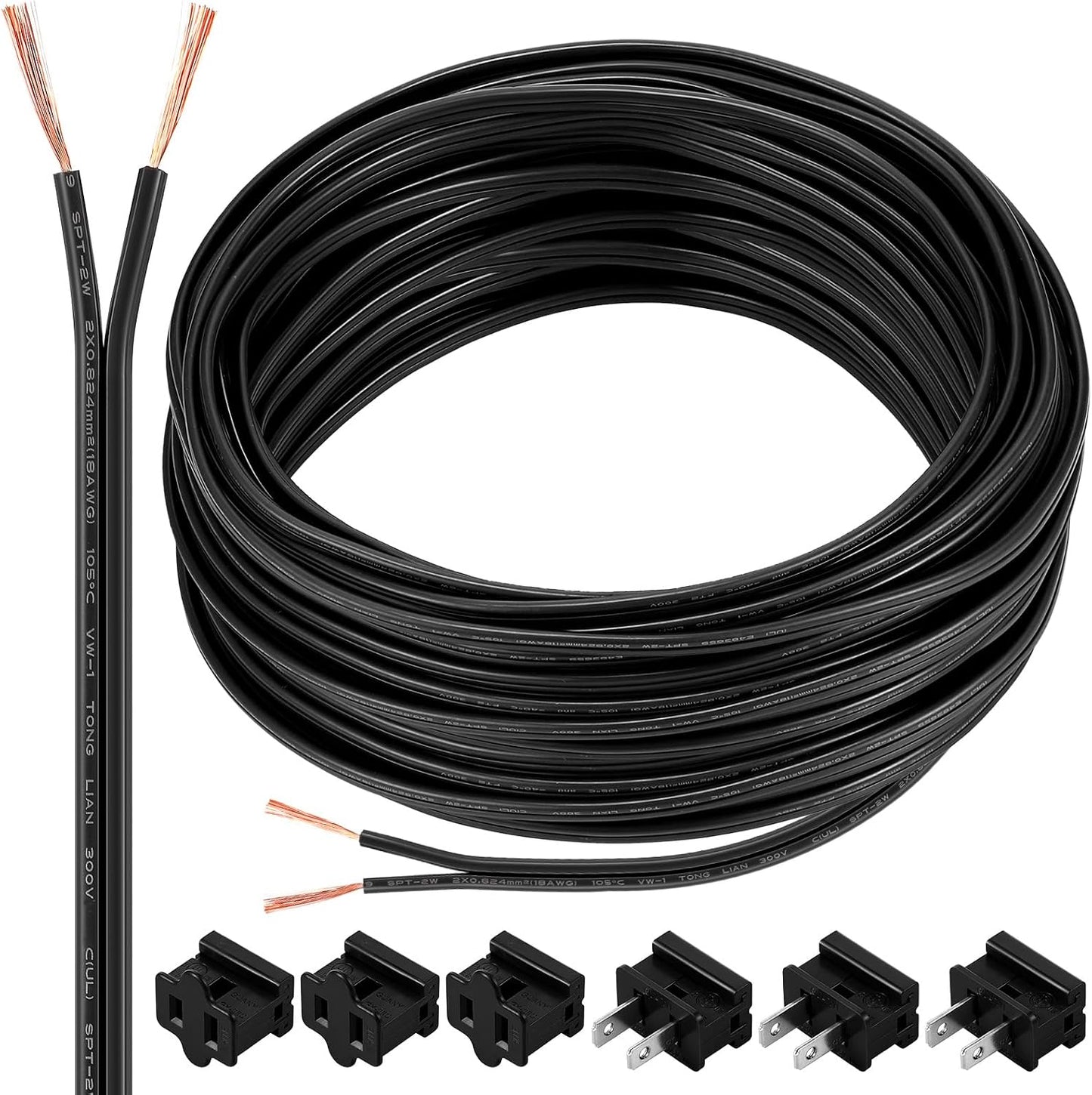 Cable 100ft 18/2 con 6 enchufes para tira LED negro