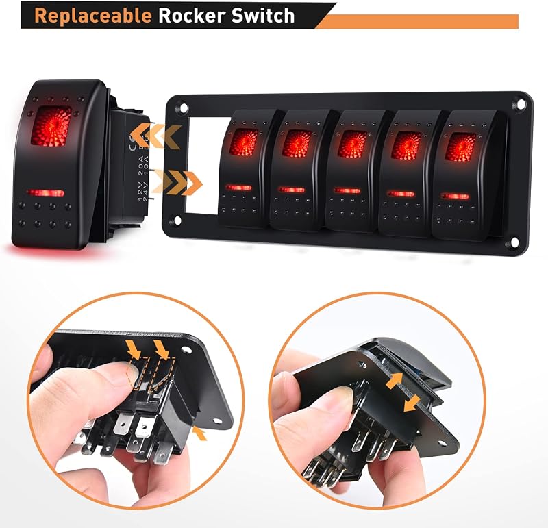 Panel interruptor basculante 6 bandas 12v 24v rojos