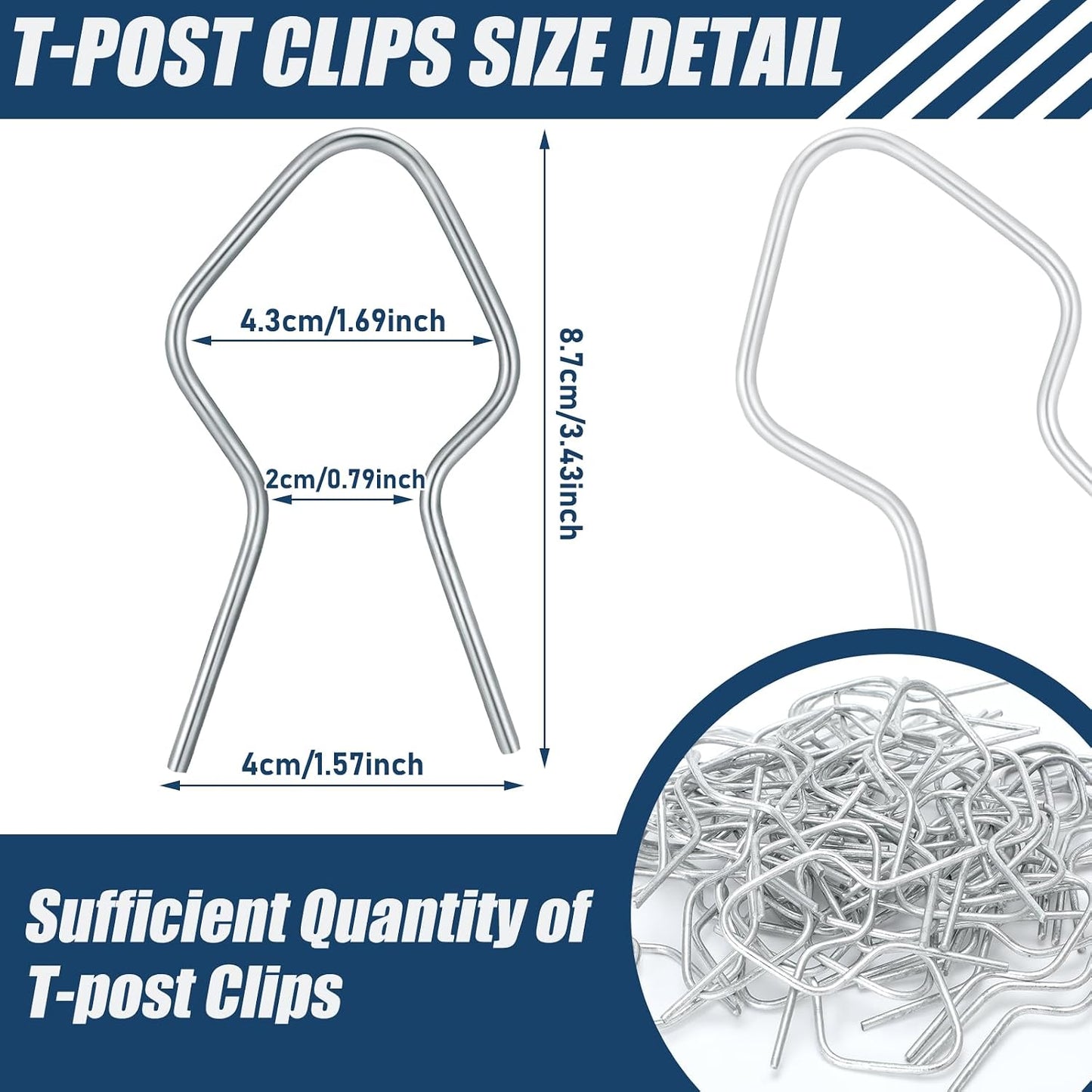 500 Clips poste T valla alambre acero galvanizado plateado