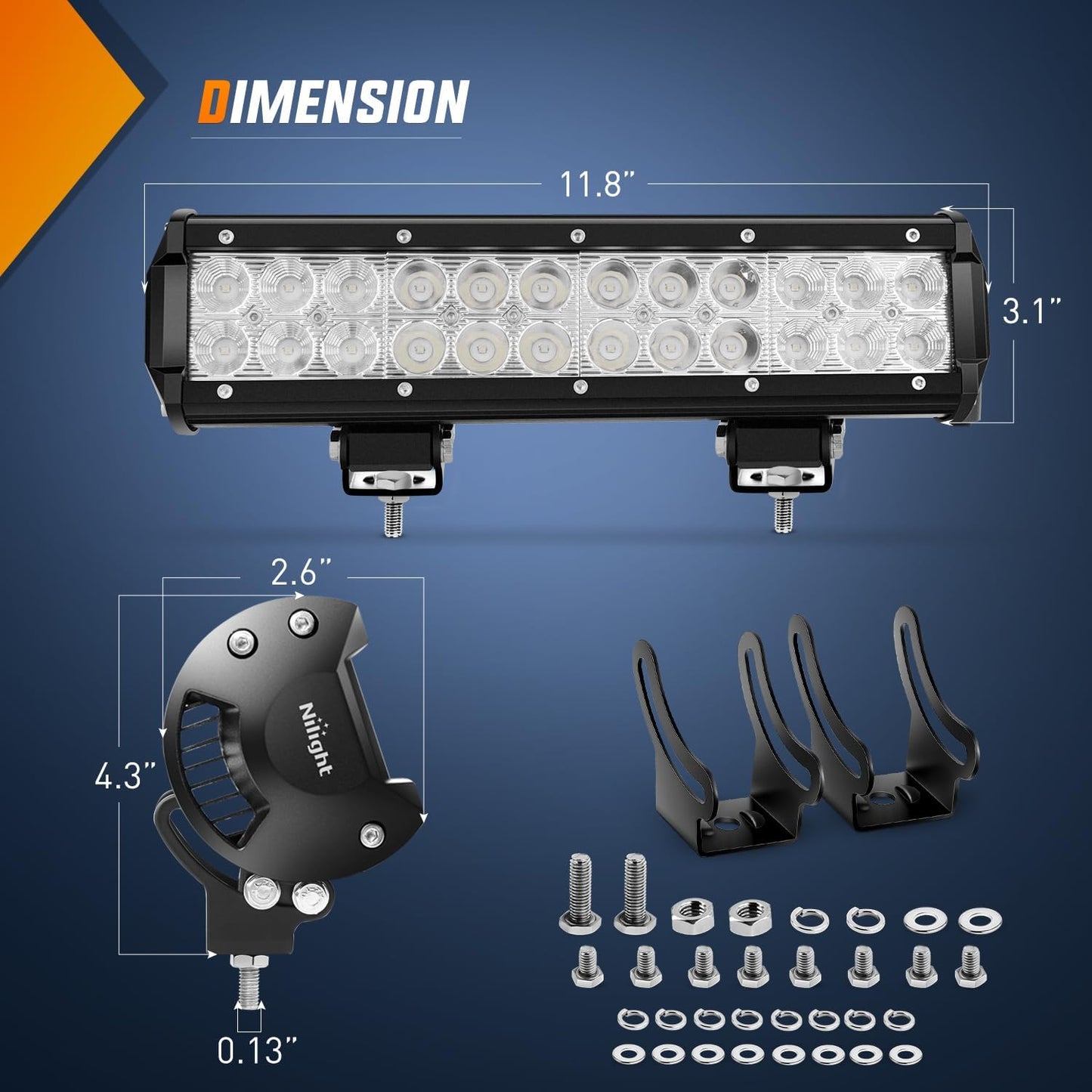 Barra LED 12" 72W haz focal y proyección para camiones