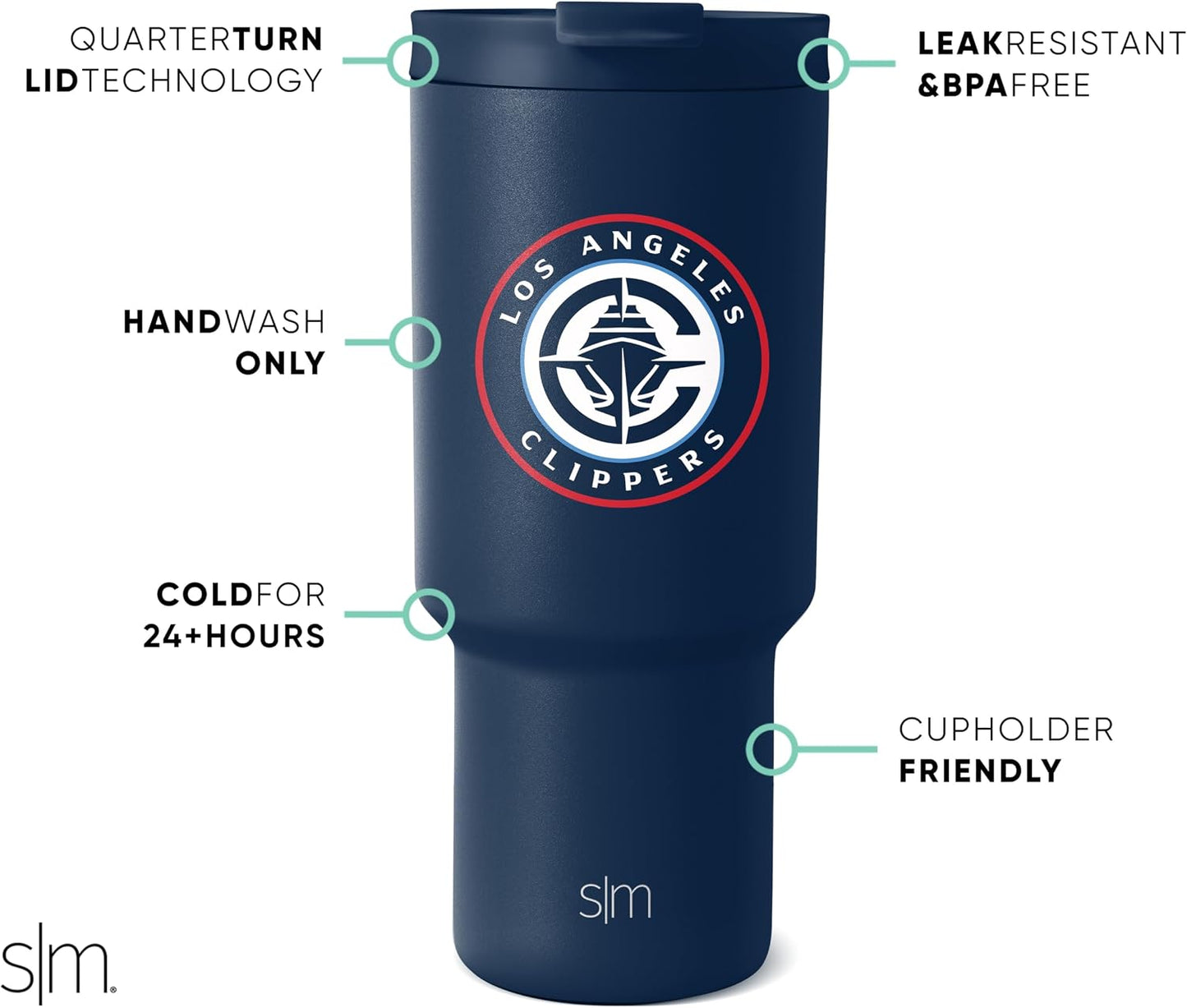 Vaso acero inox 30oz con tapa abatible y pajitas NBA