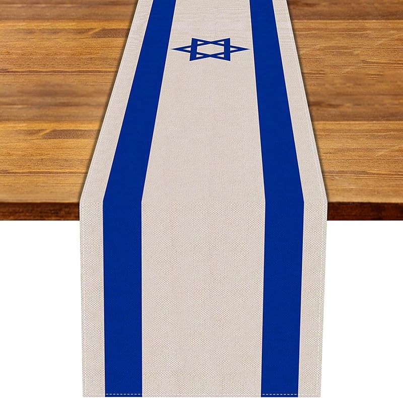 Camino mesa lino bandera Israel decoración judía 13x108pulg