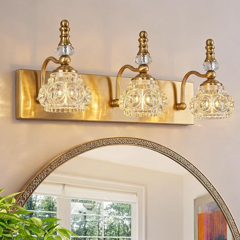 Luz tocador vintage 3 luces G9 vidrio dorado