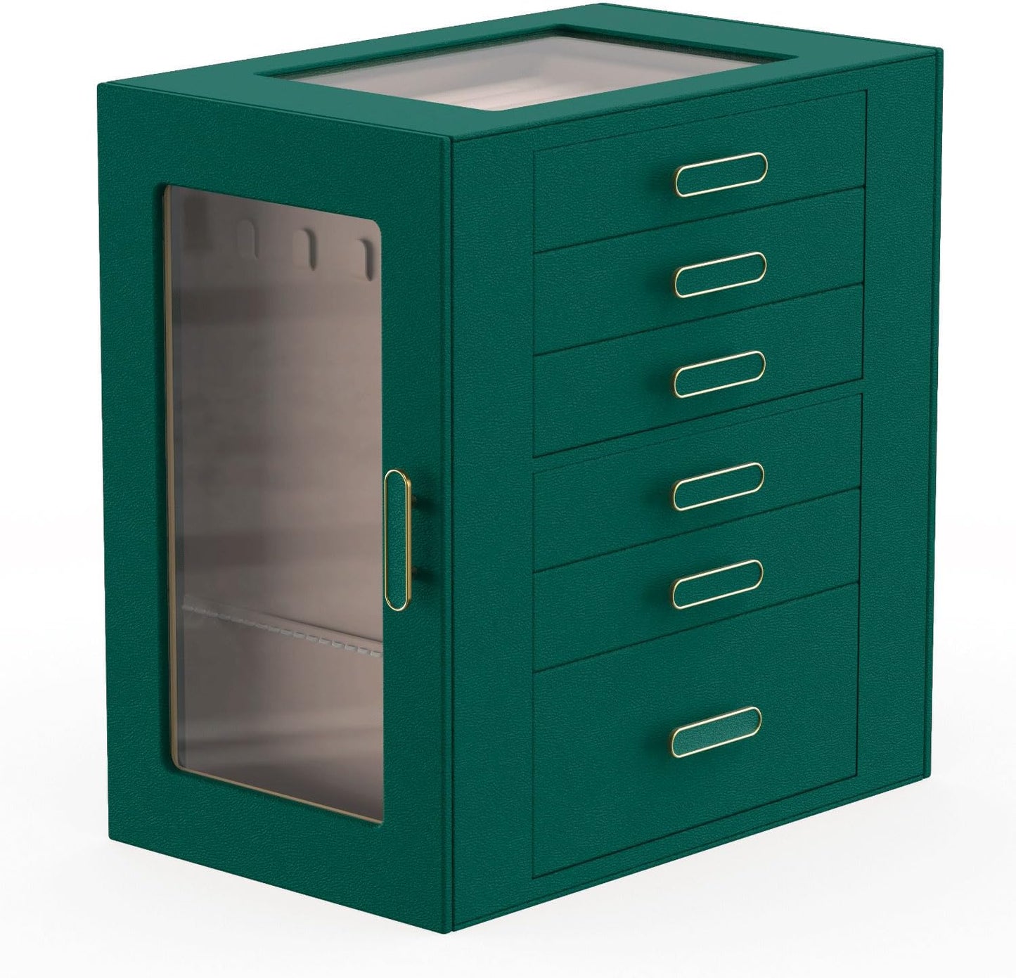 Joyero mujer 6 capas vidrio 5 cajones puertas verde