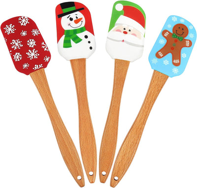 Juego 4 espátulas silicona Navidad mango madera cocina