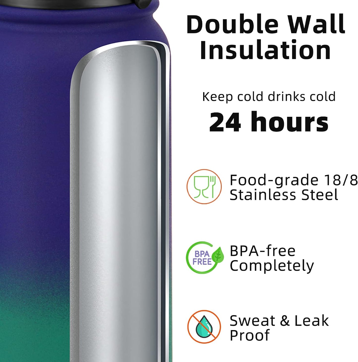 Botella agua acero inox aislada 32oz para niños escuela