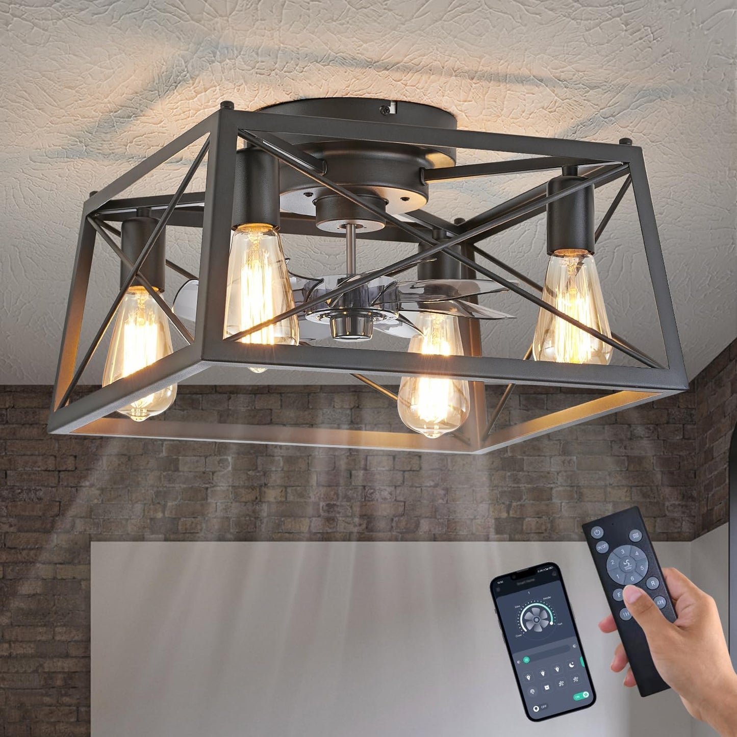 Ventilador techo jaula con luz control remoto