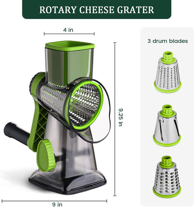 Rallador rotativo 3 cuchillas acero inox para queso y frutas