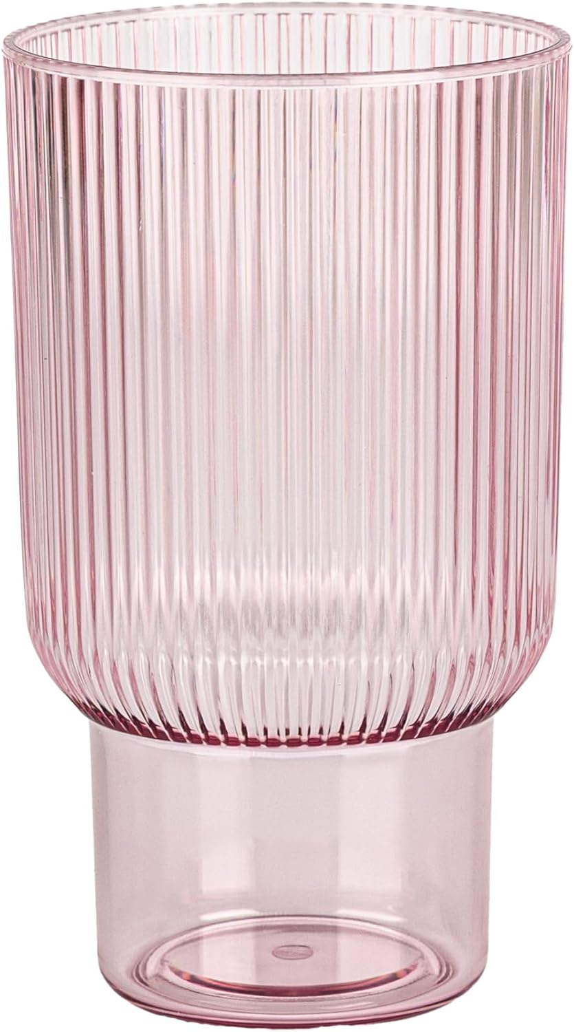 6 Pzas Vasos Plástico 12oz Sin Tallo Rosados Translúcidos