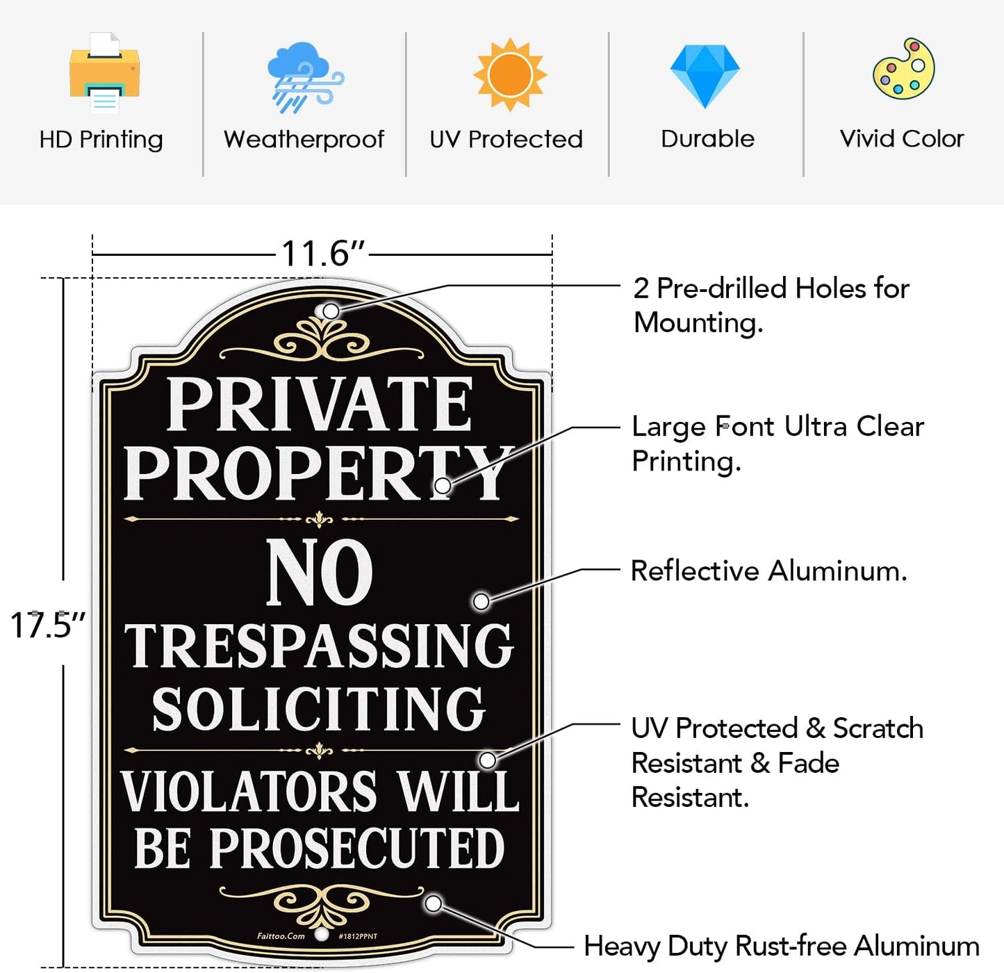Señal privada no trespassing aluminio 17.5x11.6pulg resistente uv