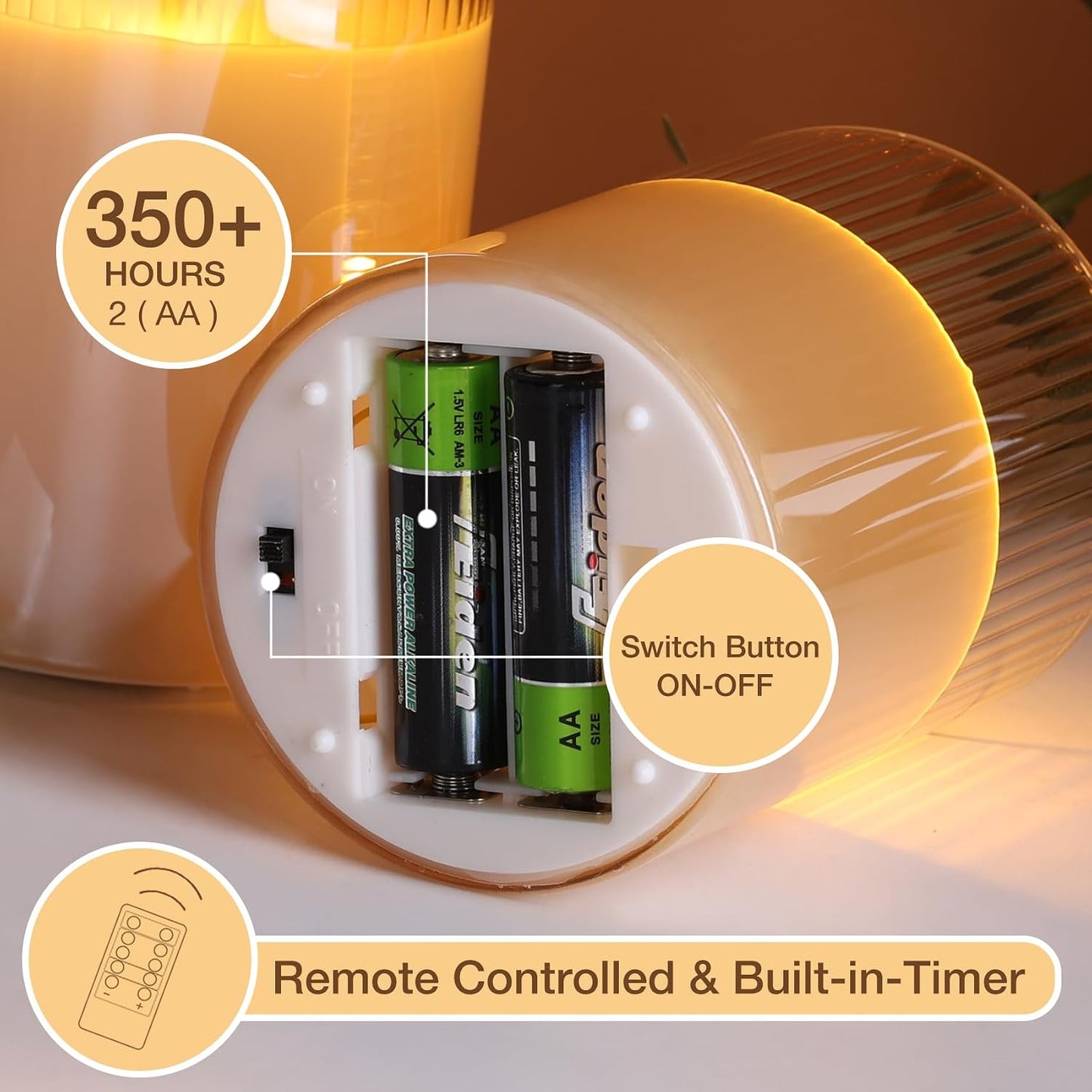 Velas pilar LED parpadeantes control remoto dorado set 3