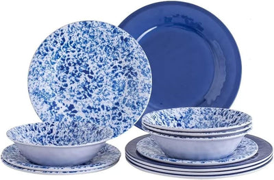Set 12 pzas vajilla melamina azul blanca irrompible