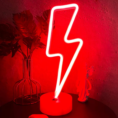 Letrero neón forma rayo rojo USB dormitorio