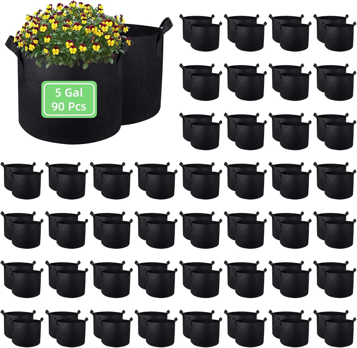 90 Bolsas Cultivo 5gal Tela con Asas Jardín