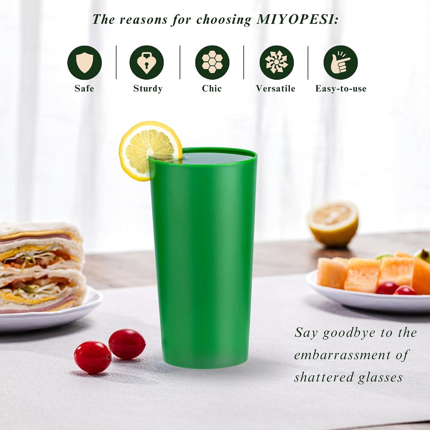 Vasos plástico apilables 26oz set 12 sin BPA reutilizables