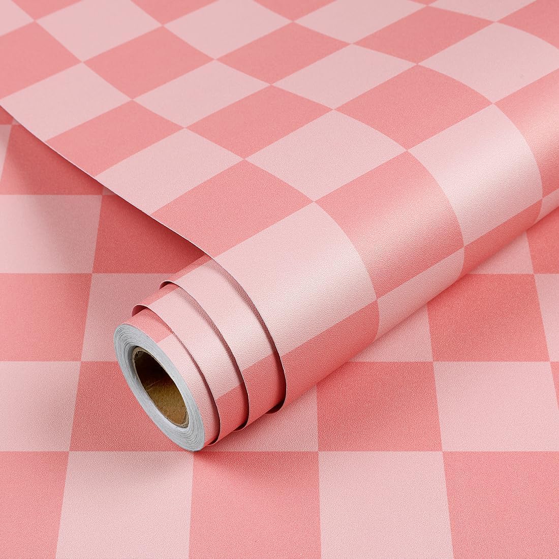 Papel tapiz a cuadros rosa 17.5x590pulg autoadhesivo