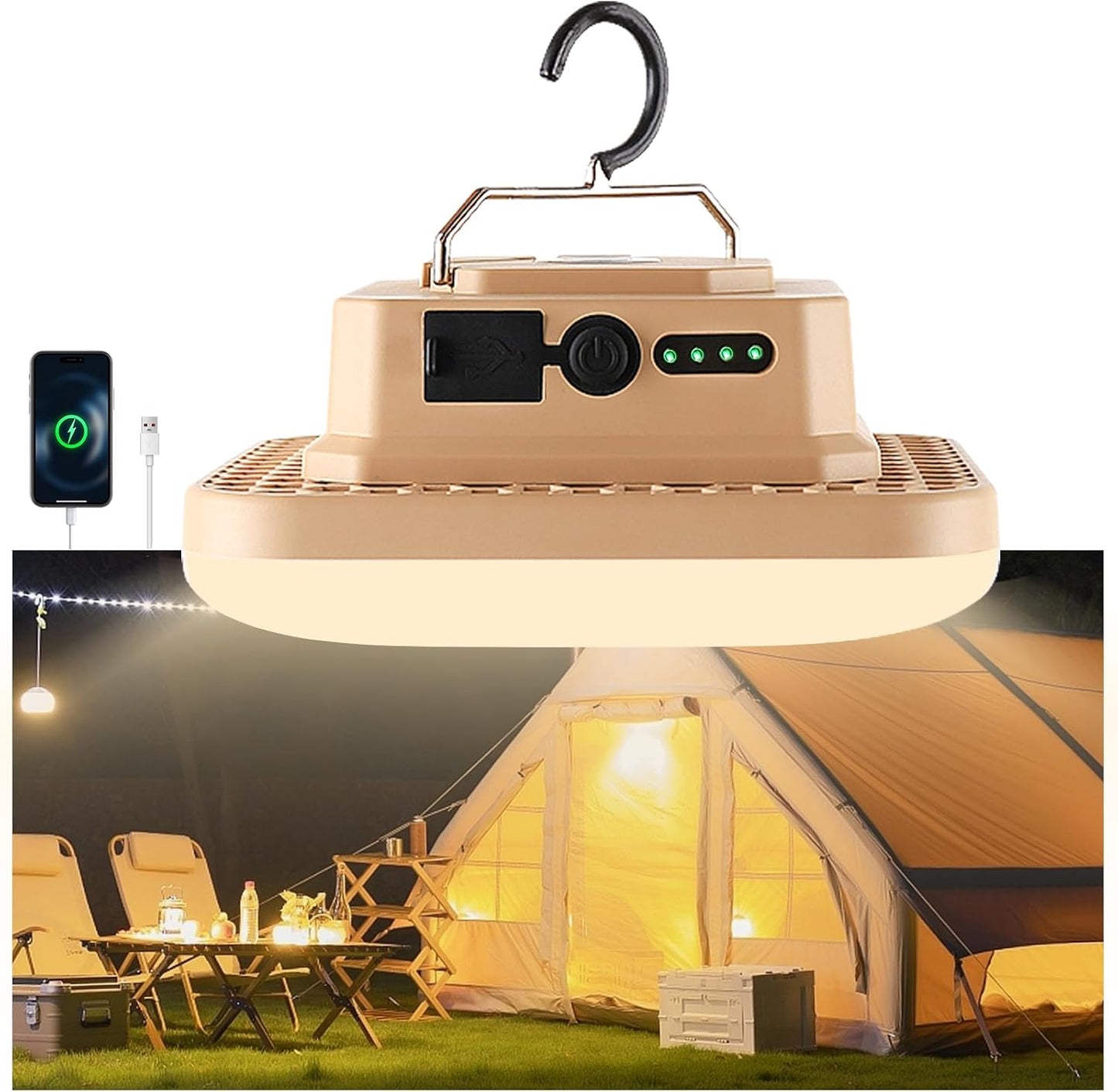 Luces LED recargables colgantes impermeables para acampar