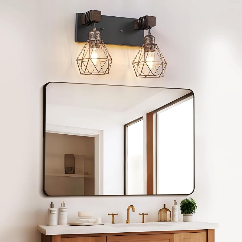 Lámpara tocador baño madera 2 luces sala dormitorio