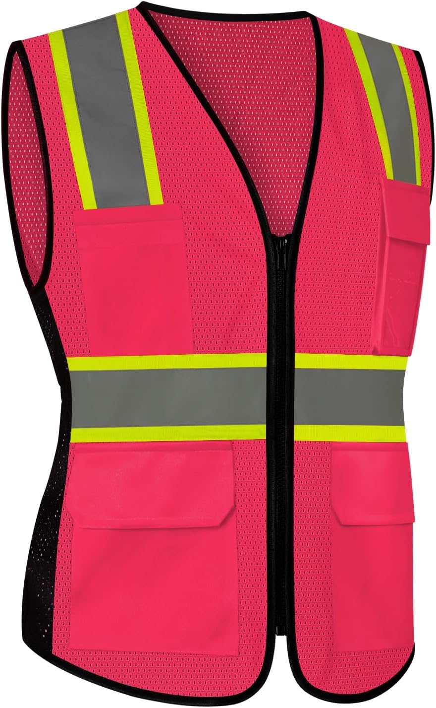 Chaleco seguridad rosa reflectante ANSI mujer con bolsillos