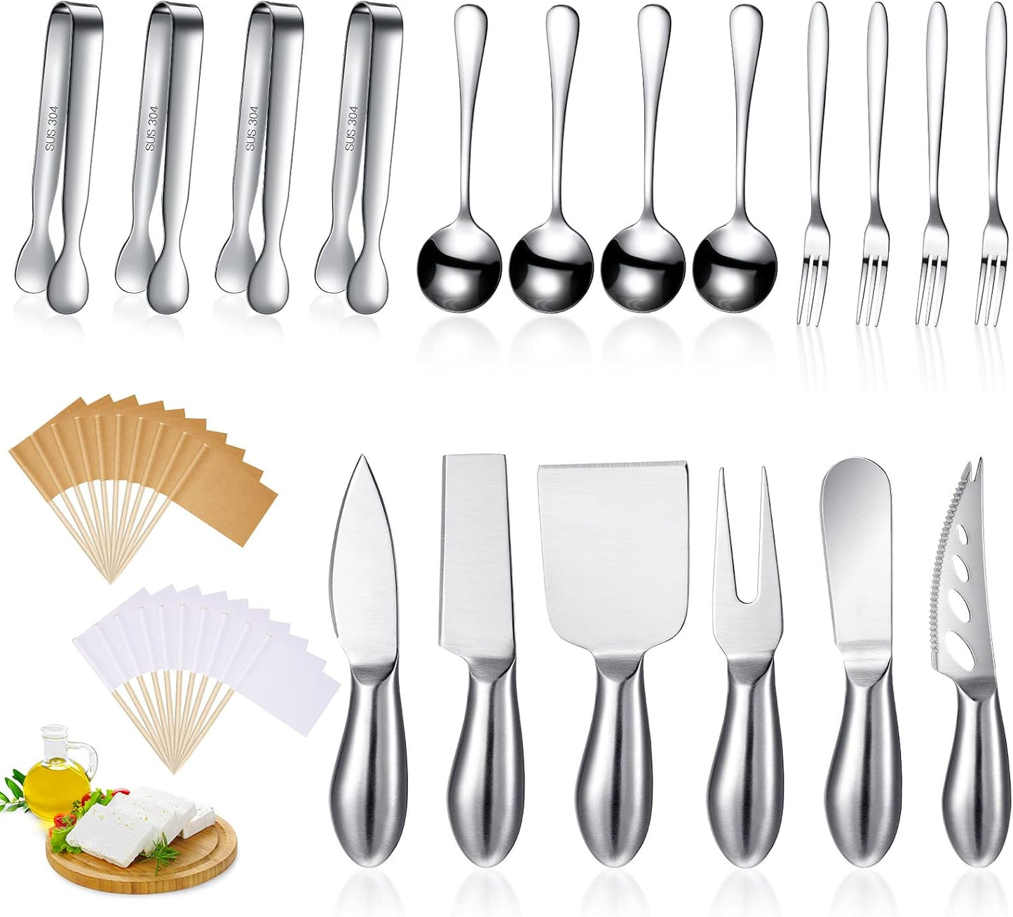 Set accesorios charcutería cuchillos queso pinzas