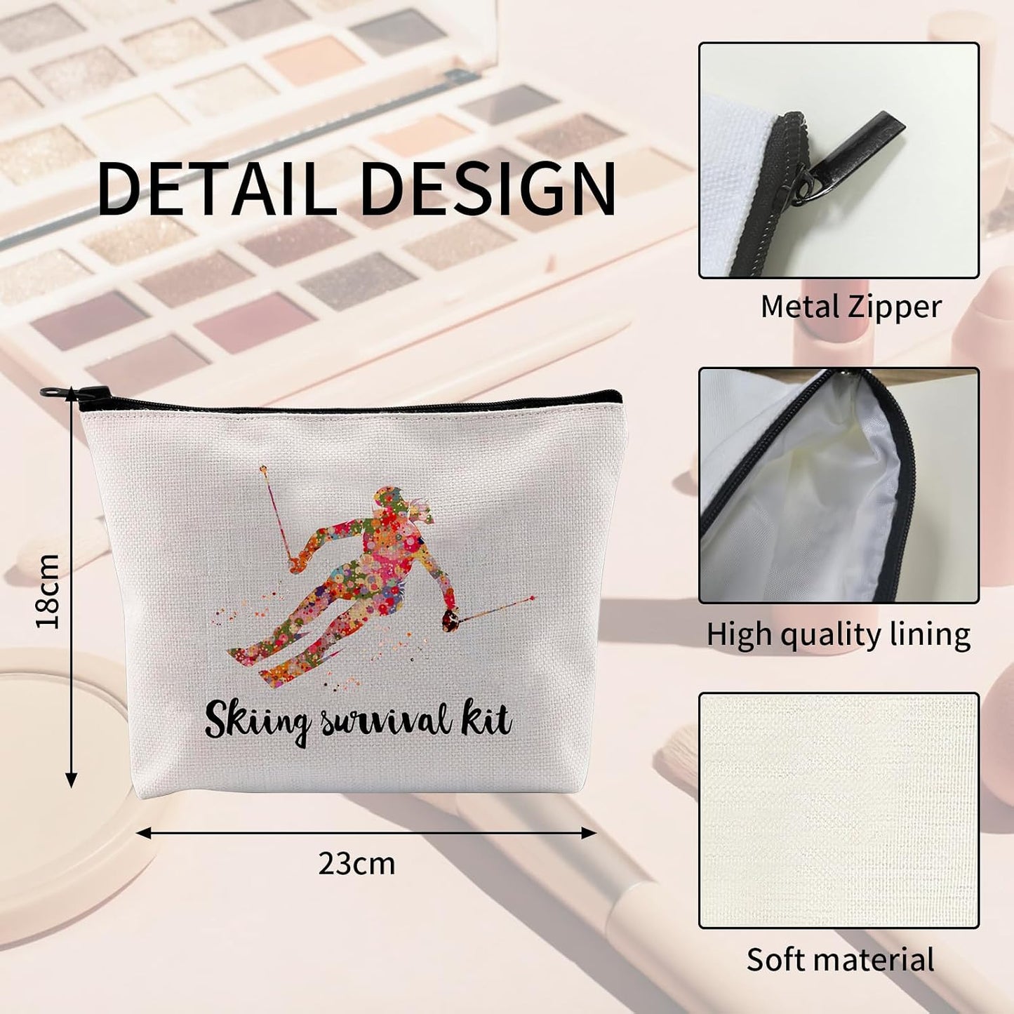 Bolsa maquillaje temática esquí blanco