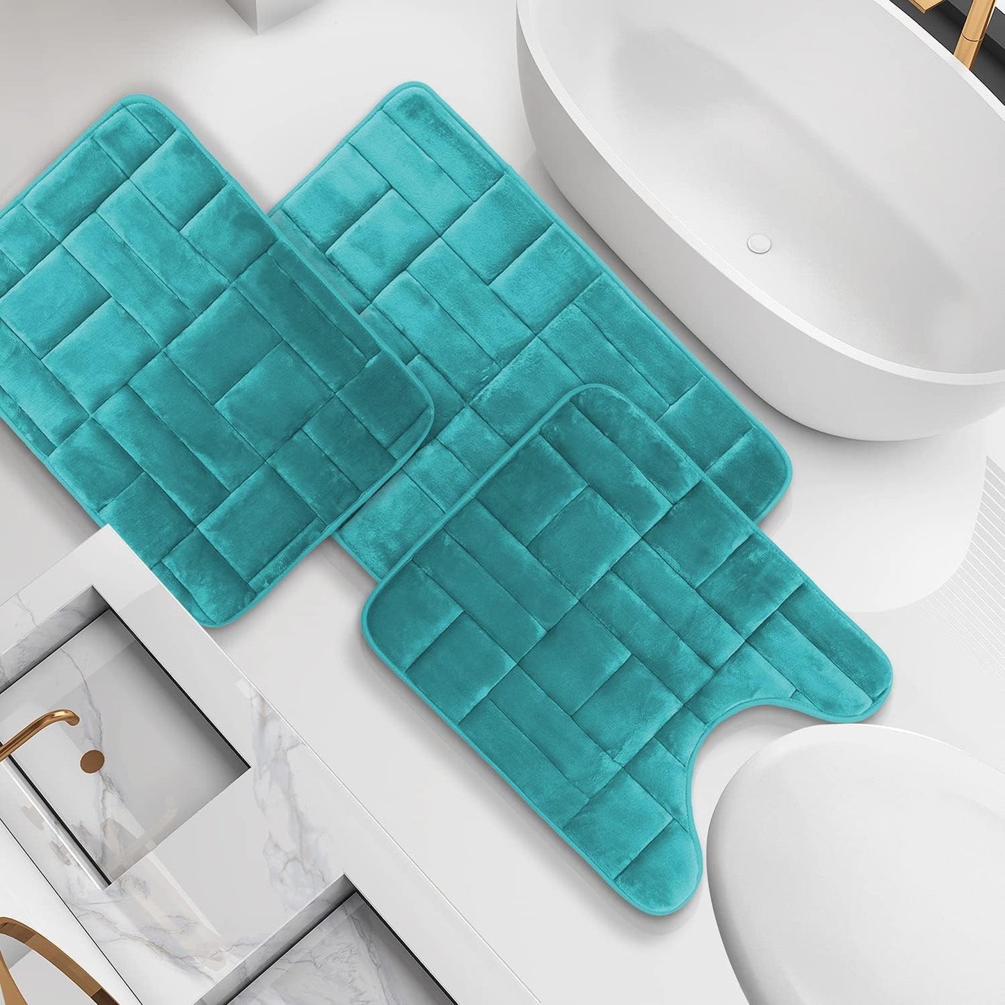 3 Tapetes Viscoelástica Antiderrap Baño Lavables
