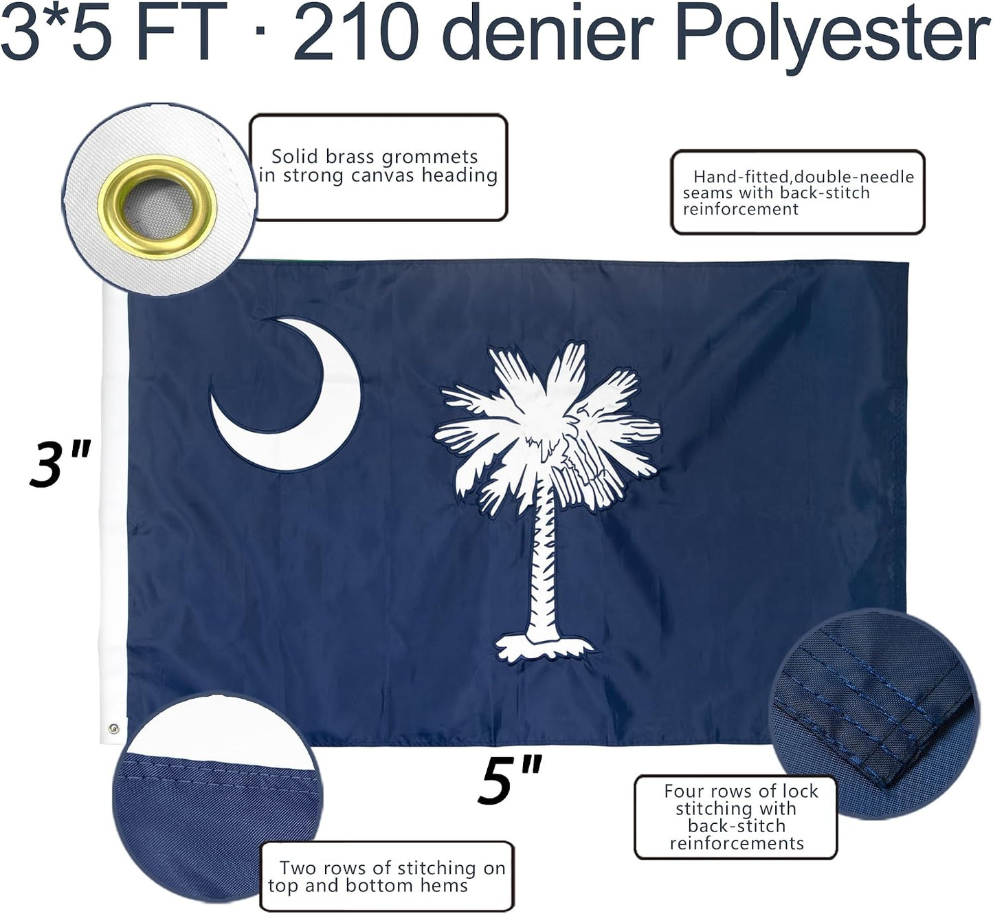 Bandera Carolina del Sur 3x5ft lona bordada resistente