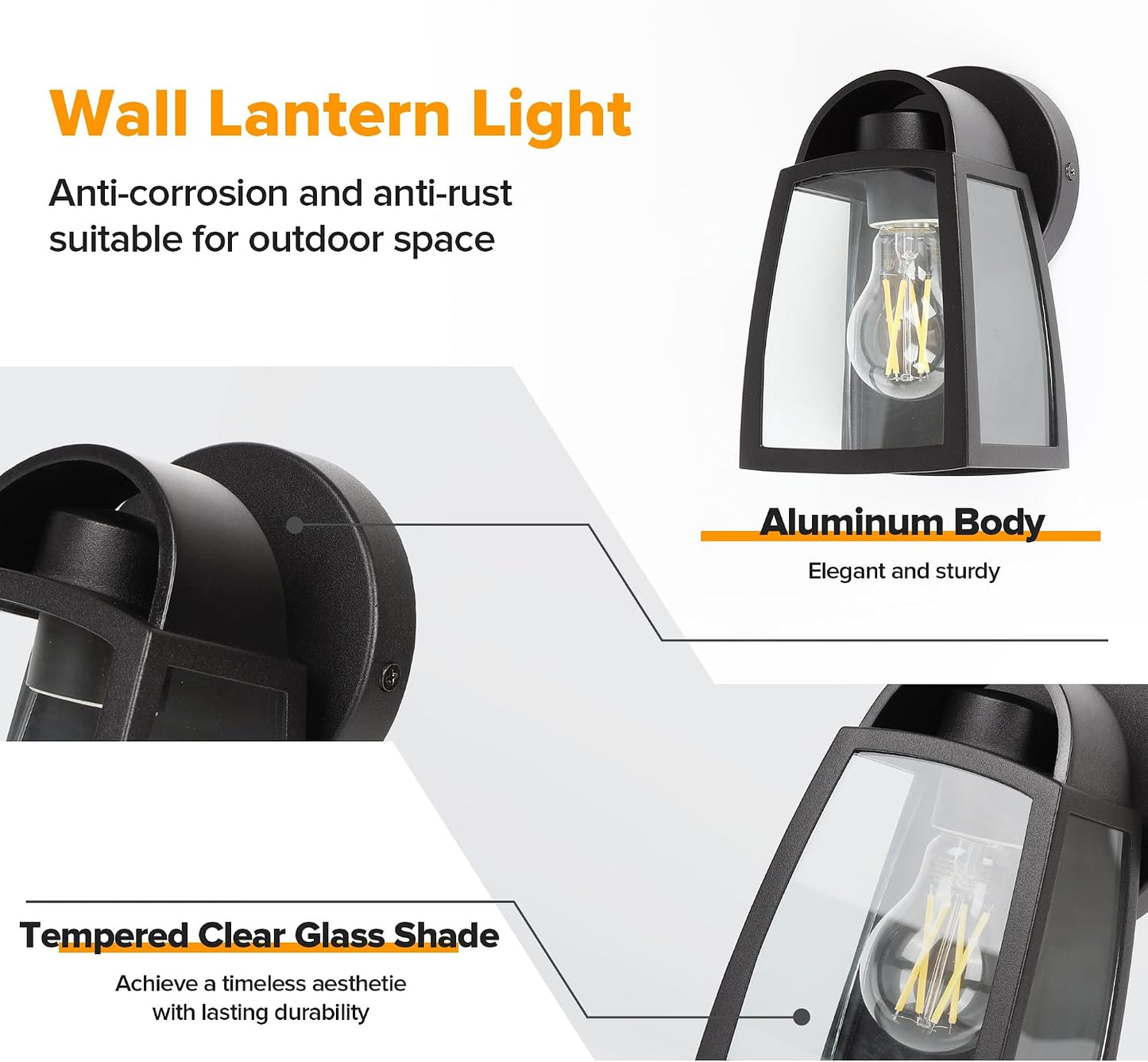Lámpara pared exterior aluminio negro mate vidrio transparente