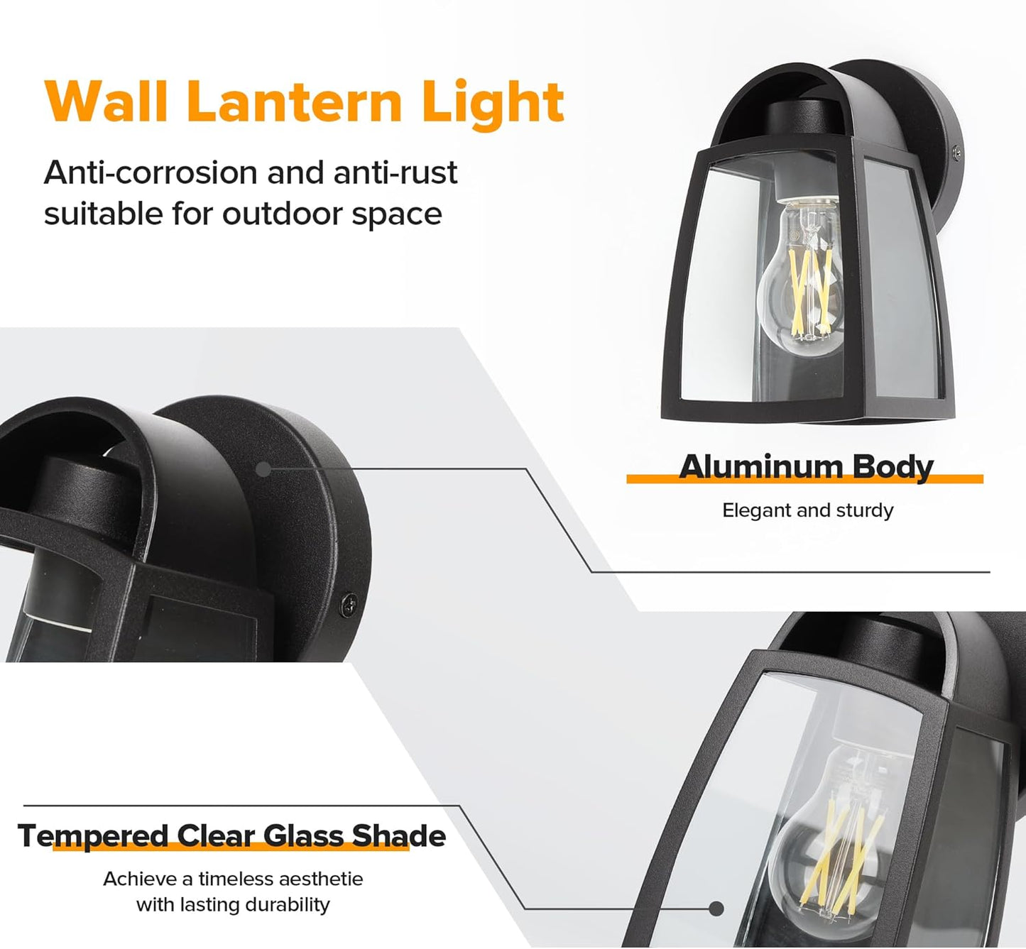 2 Lámparas pared exterior aluminio negro vidrio