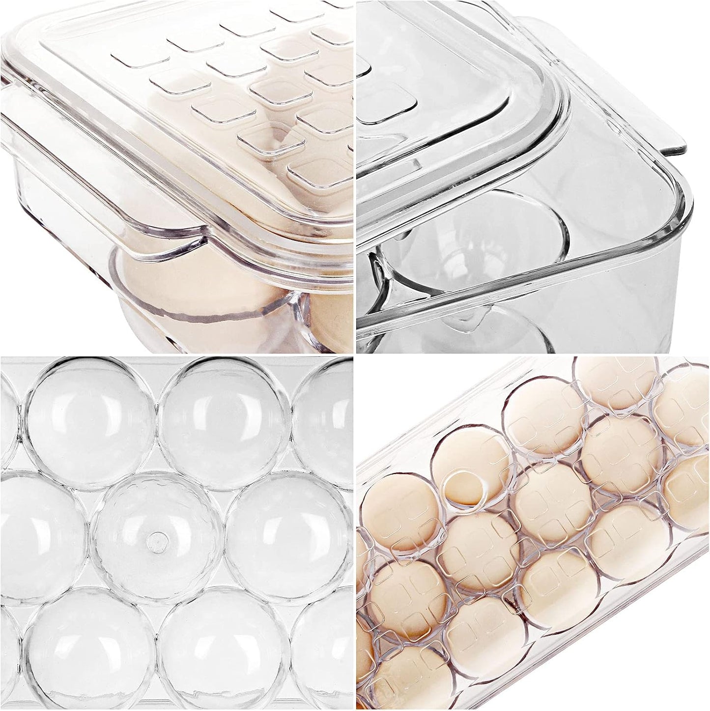 2 Pzas Soporte Huevos Plástico Apilable con Tapa y Asas