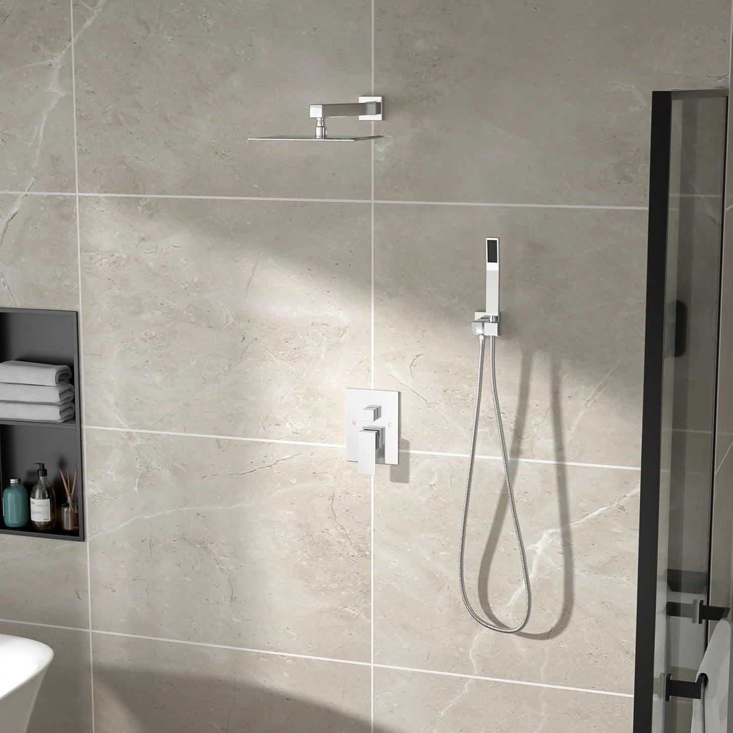 Set grifo ducha 10" cabezal lluvia accesorios pared Chrome