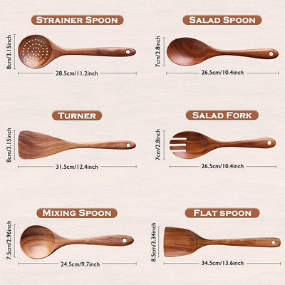 Set 6 cucharas madera acacia antiadherente agarre cómodo