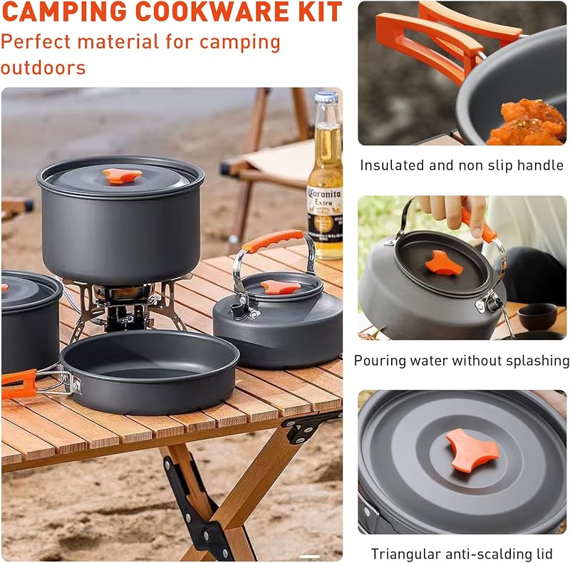 Set cocina camping acero inox 2 platos 2 tazas 2 cuchillos