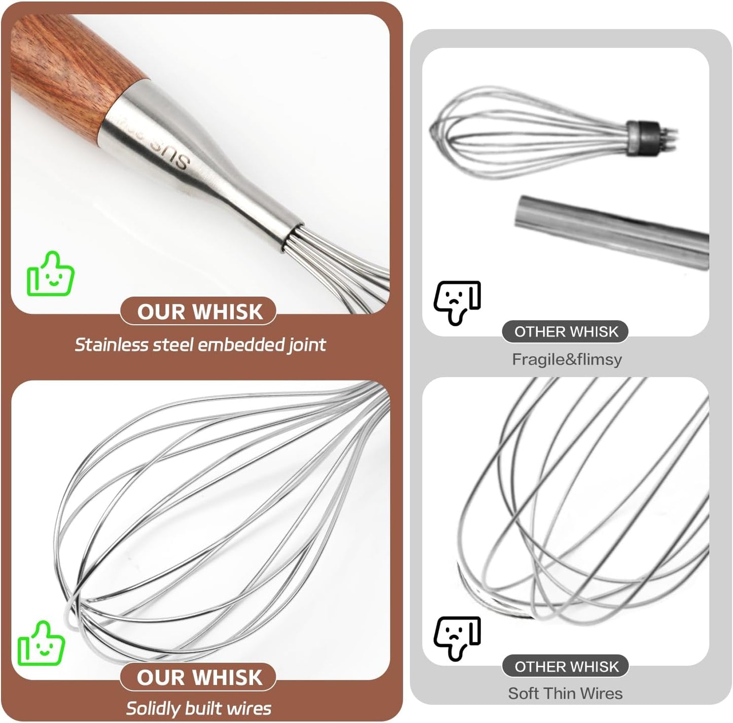 Batidor acero inox mango madera 12pulg cocina